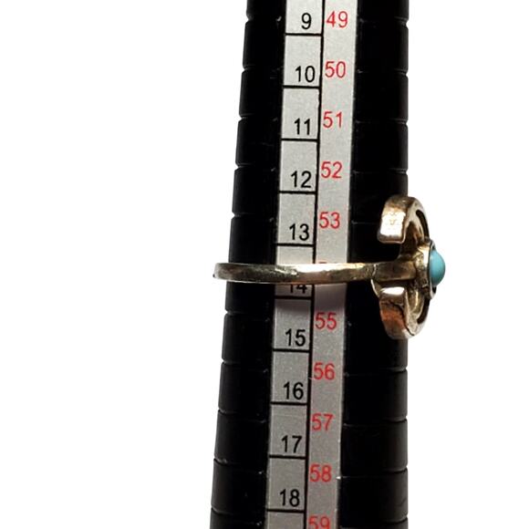 Silver Tone Double Crescent Moon Baby Blue Cabochon Sz 7 Unsigned - Picture 2 of 5